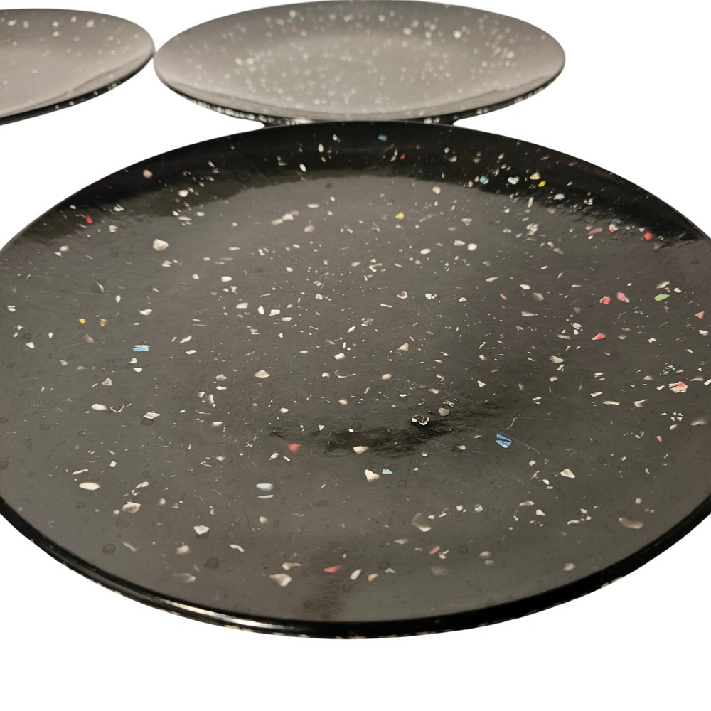 Zak Designs Confetti Black Melamine Plate Set of 4 Recycled‎ 04229-1 Retro *